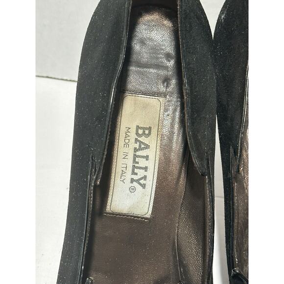BALLY Vintage Avant Garde Black Suede Heel Pumps Sz 9 - Made in Italy Cut Edges - Picture 3 of 11